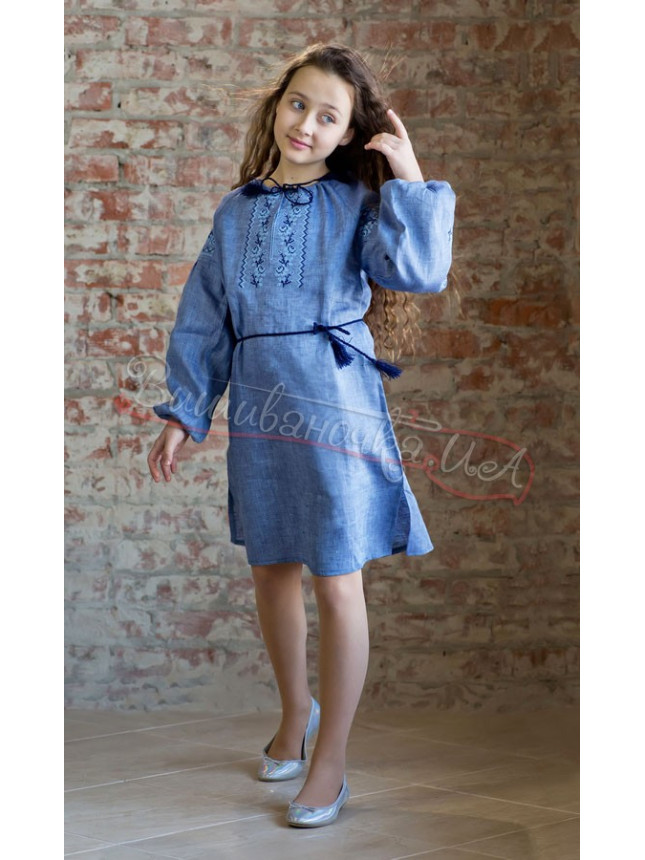 Linen denim dress for a girl 817-8