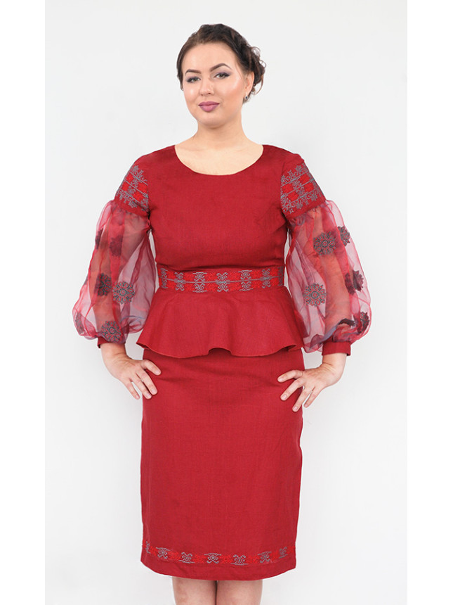Embroidered women's dress in red 7280 size 50