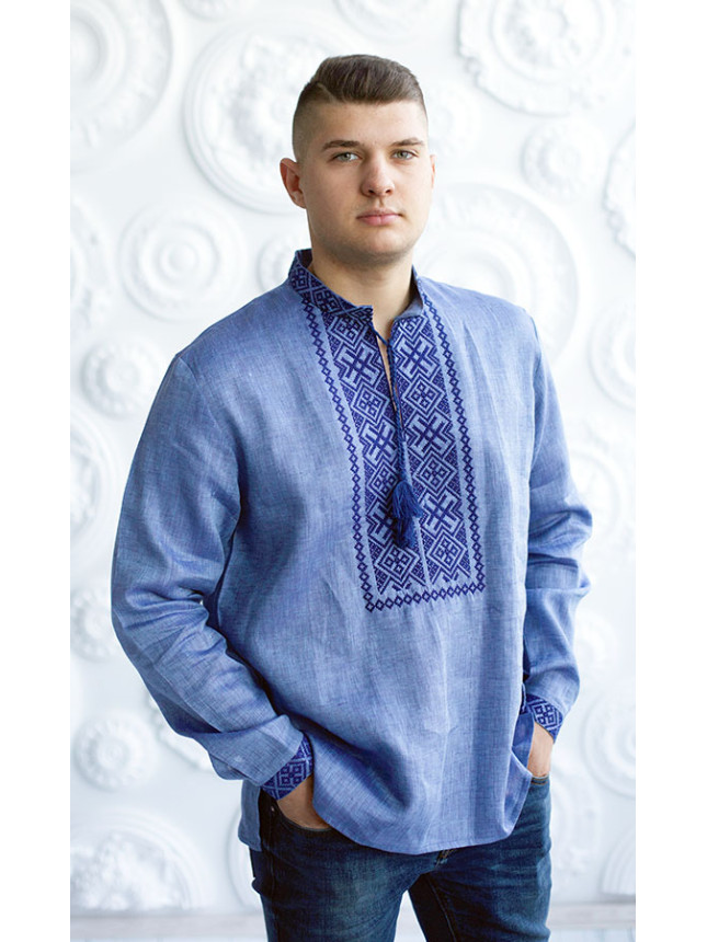 Men's vyshyvanka in linen for denim 345-7