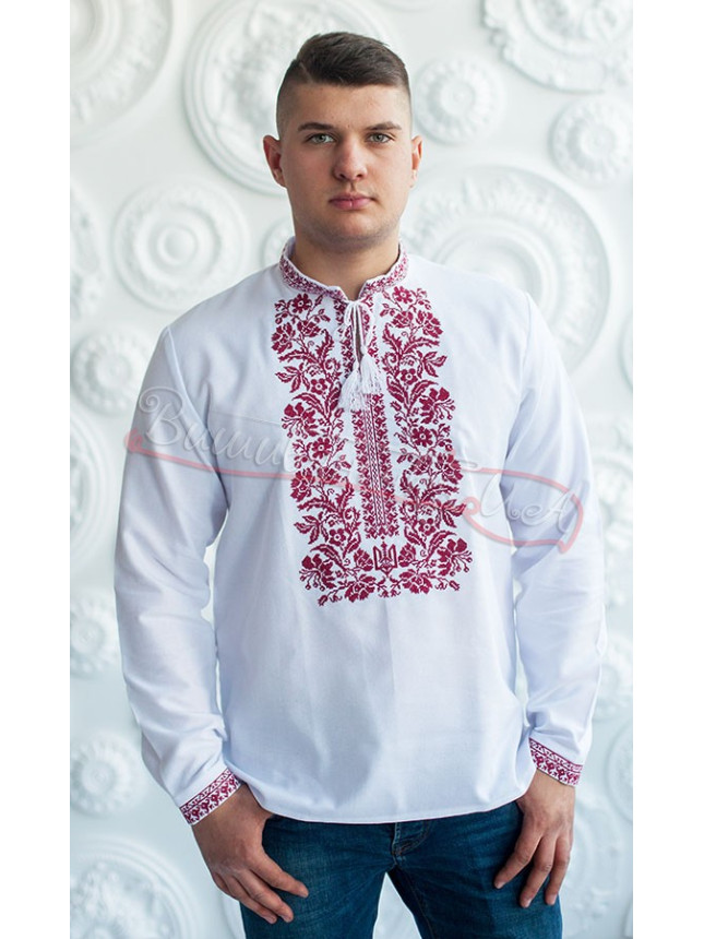 Vyshyvanka with Sokal pattern in burgundy 326-2 size 48