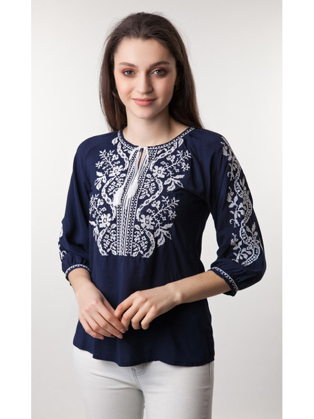 Women's shirt embroidered 1012 colour Blue size 46