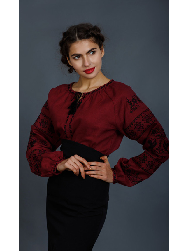 Women's vyshyvanka in burgundy 1037 size 48