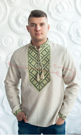 Embroidered men's shirt in linen blend 347-6
