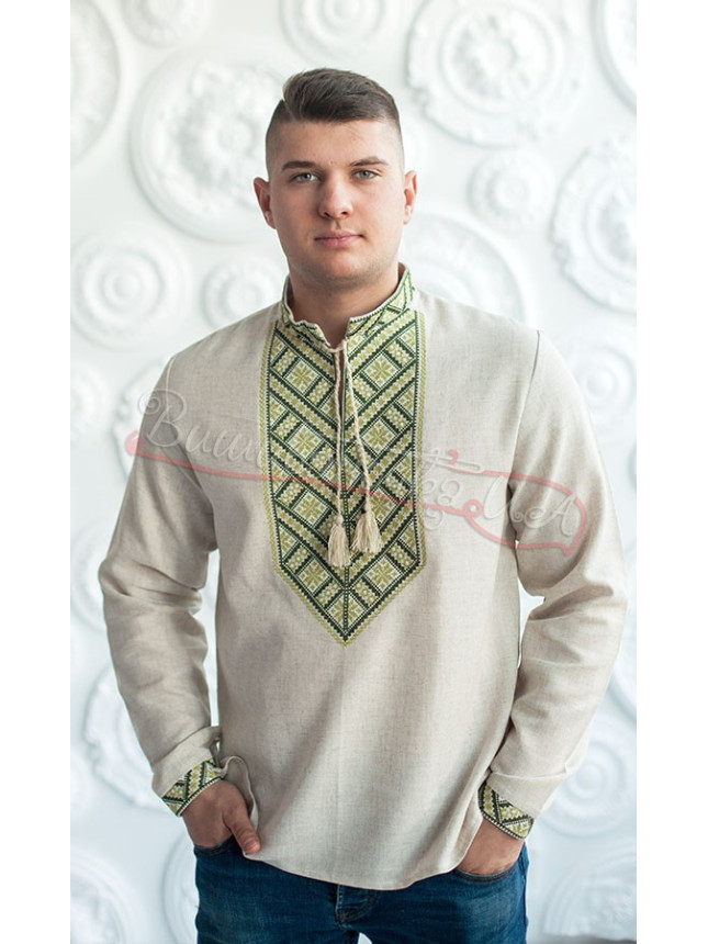 Embroidered men's shirt in linen blend 347-6 size 42