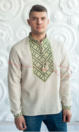 Embroidered men's shirt in linen blend 347-6