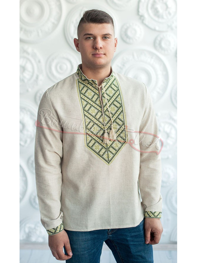 Embroidered men's shirt in linen blend 347-6 size 42