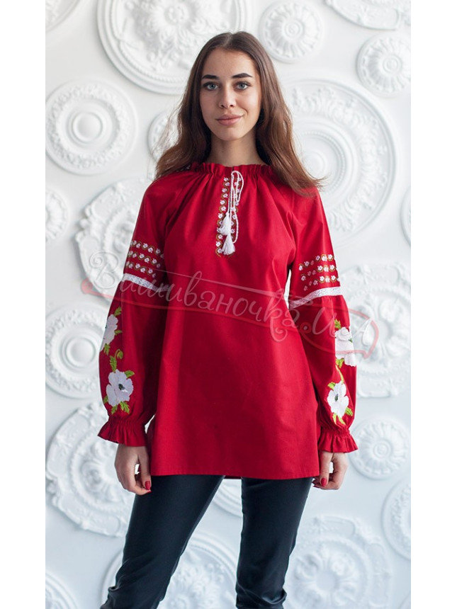 Вышиванка женская в красном цвете 7298