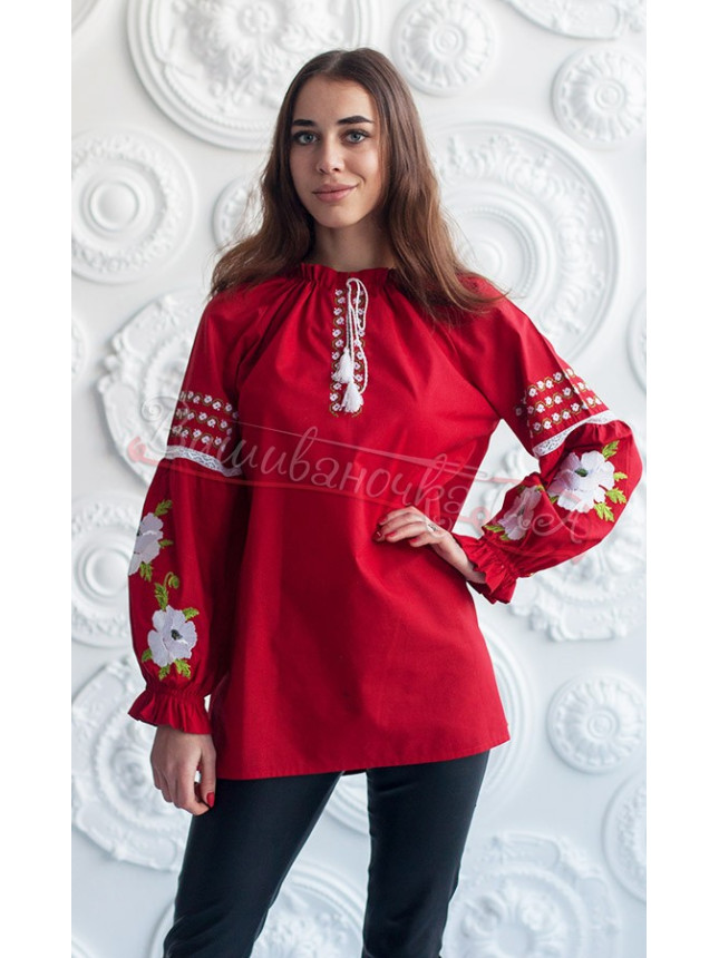 Вышиванка женская в красном цвете 7298