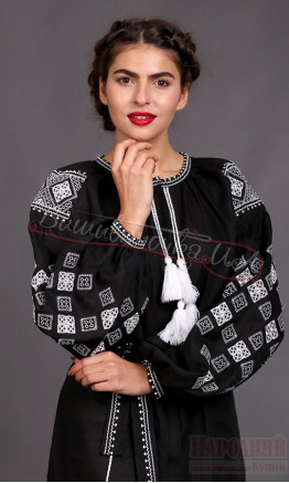 Black women's linen dress with embroidery 51212