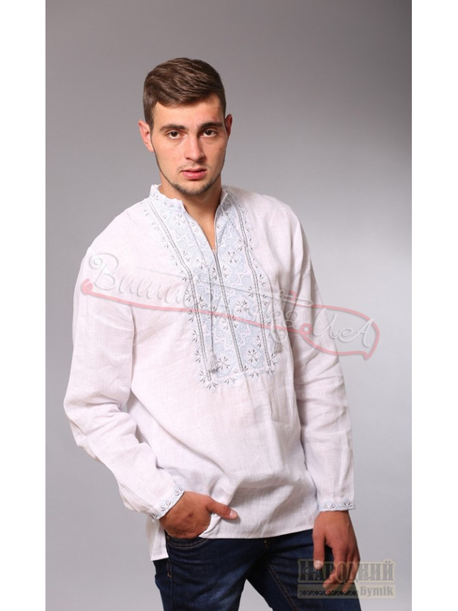 Men's vyshyvanka in linen 3813 colour White size 56
