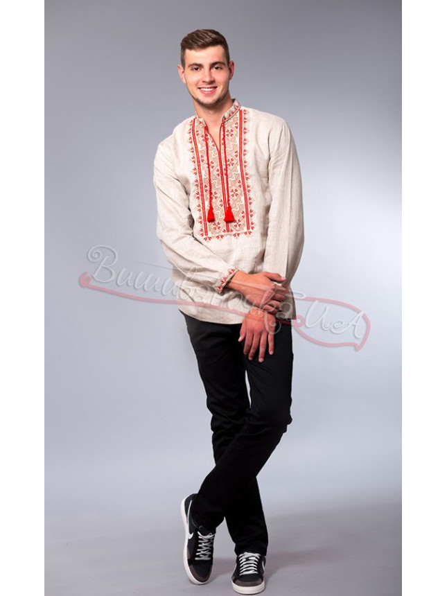 Men's vyshyvanka in linen 3813 colour White size 56
