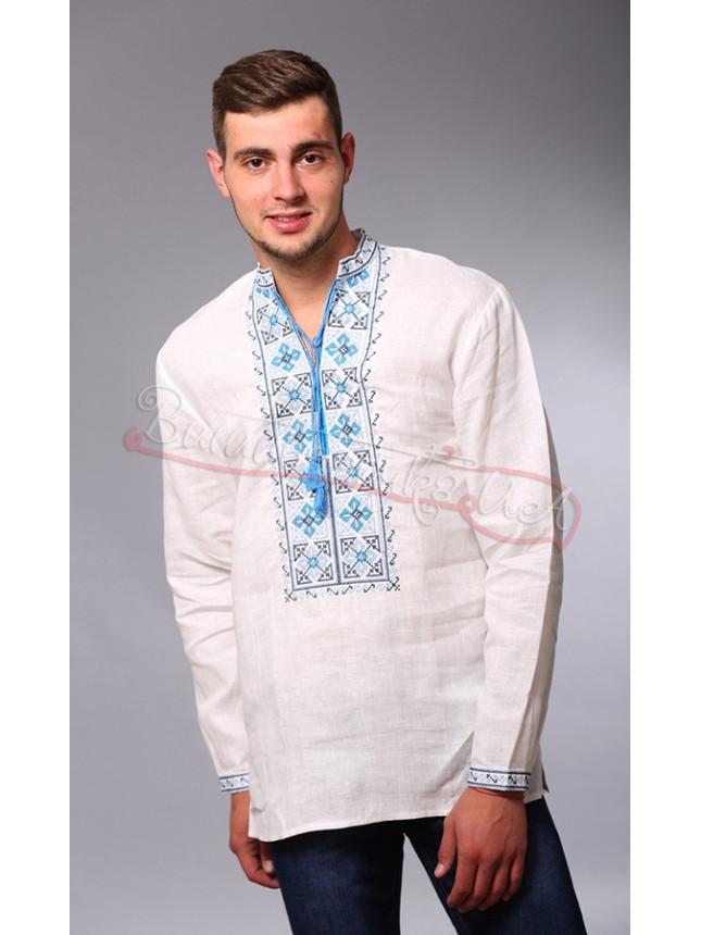 Linen men's shirt with embroidery 2003