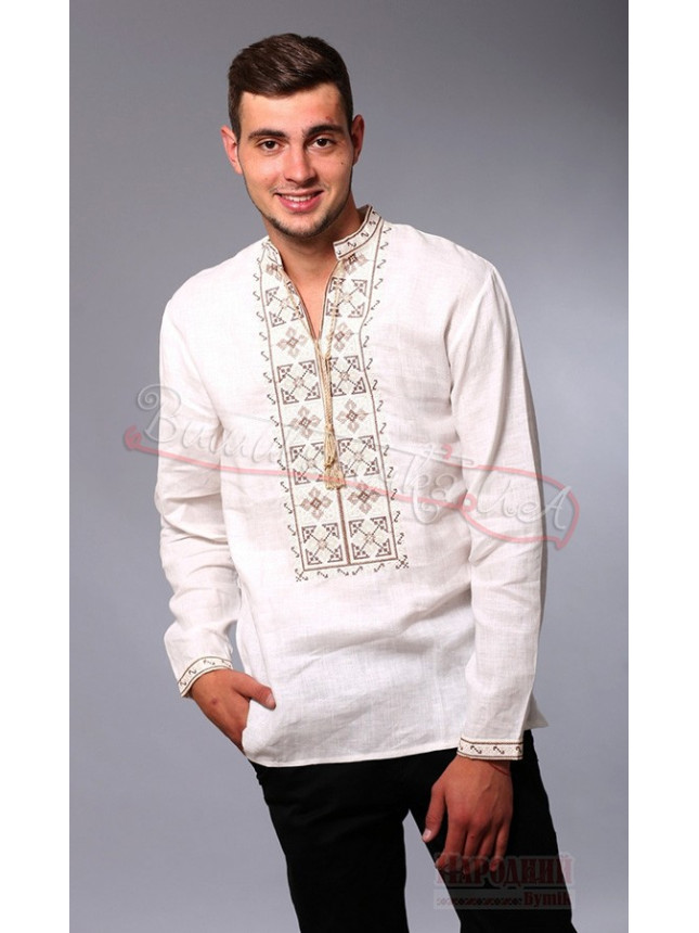 Linen men's shirt with embroidery 2003