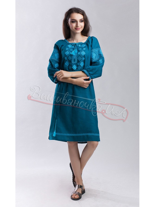 Women's embroidered dress in teal 1515 size 50