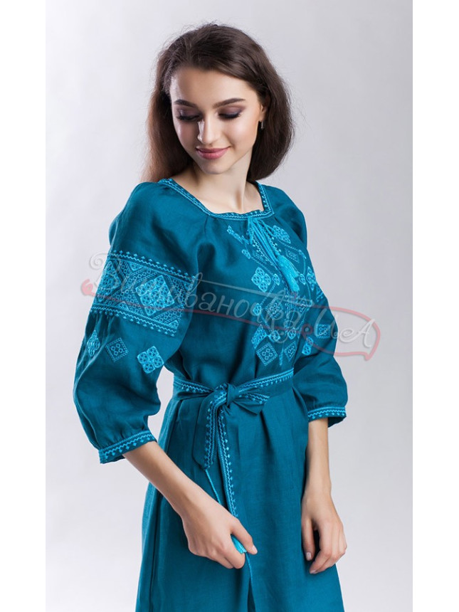 Women's embroidered dress in teal 1515 size 50