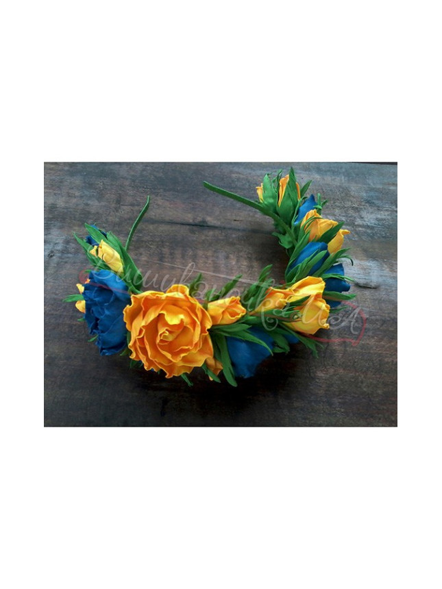 Headband with blue-yellow flowers В58