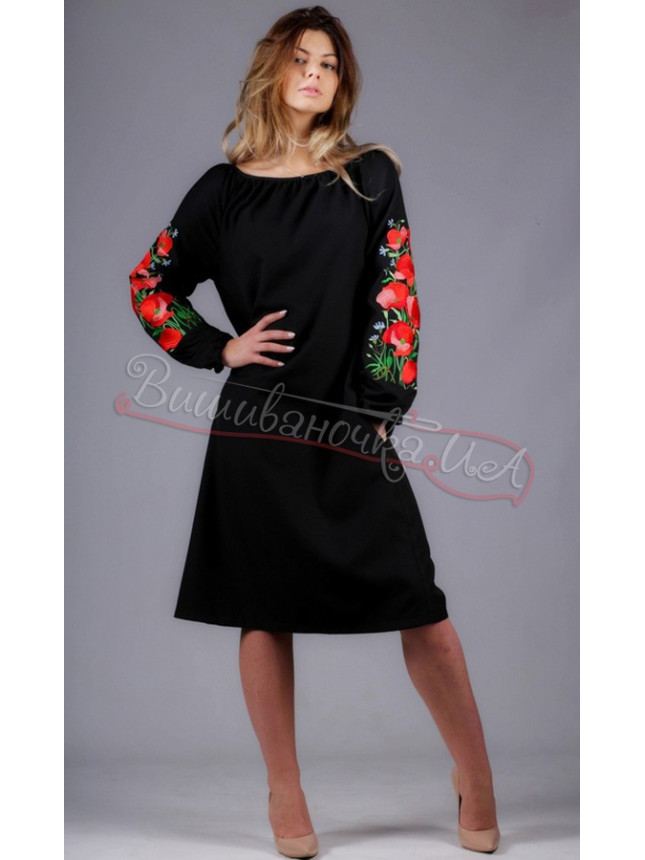Dress black with poppies 5477