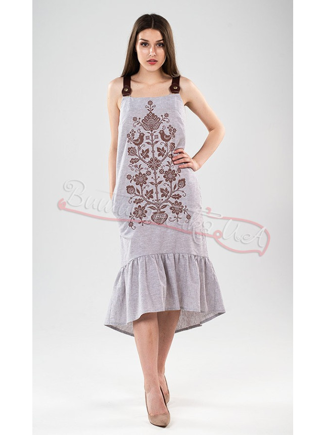Stylish women&rsquo;s sundress with embroidery 22117 colour Grey size 50