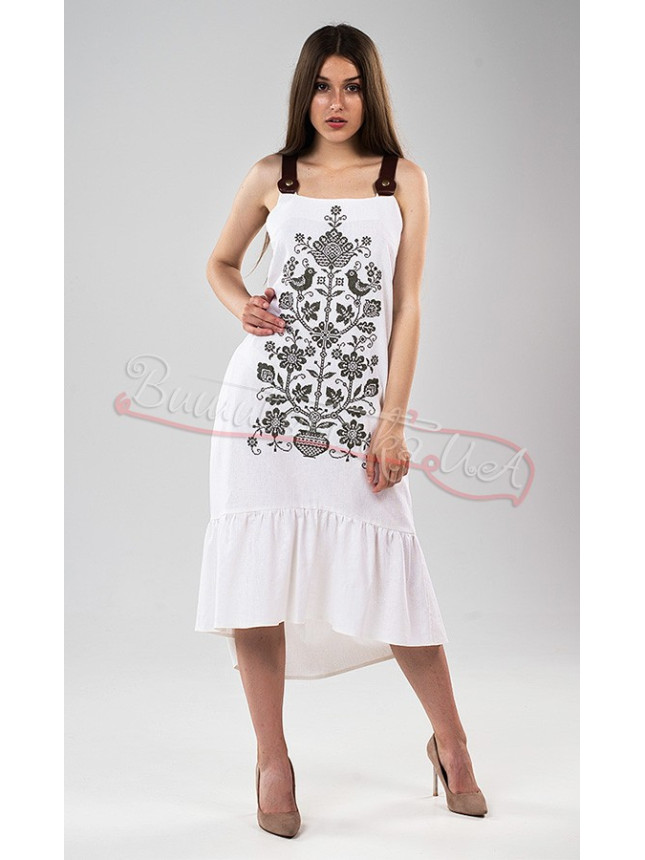 Women's embroidered pinafore dress in white 22118