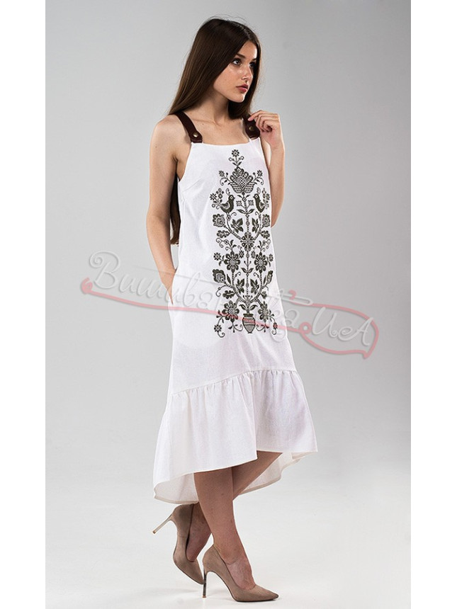Women's embroidered pinafore dress in white 22118