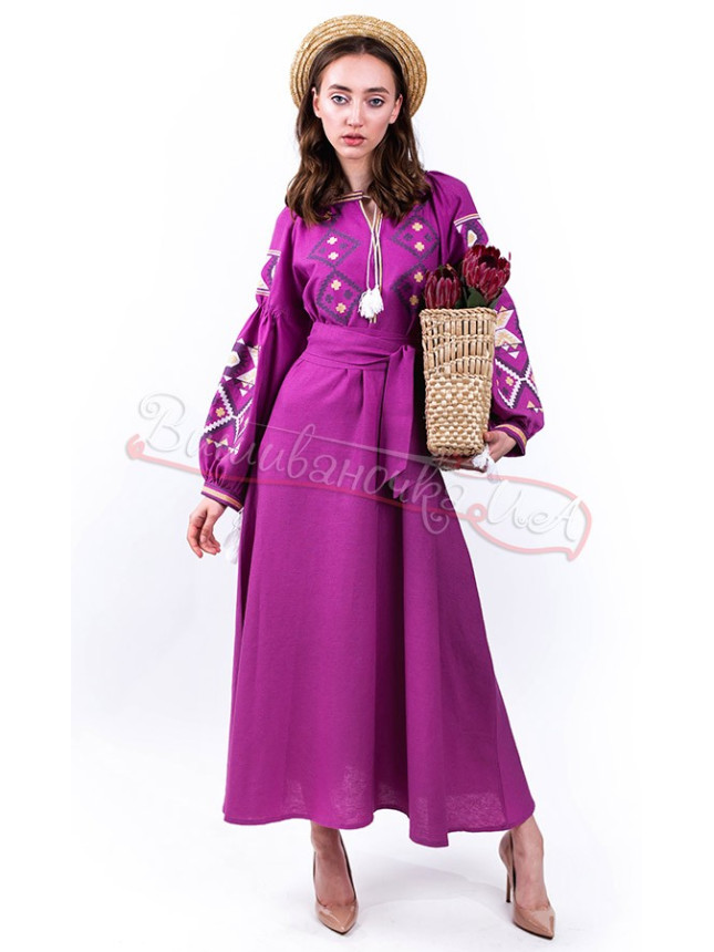 Embroidered women's dress with geometric pattern ОК04 size 48
