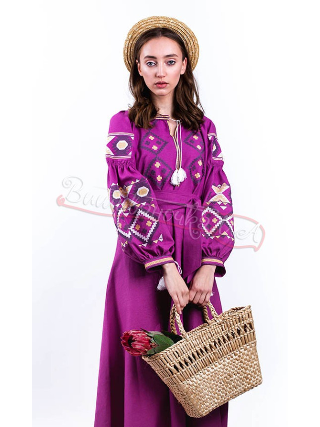 Embroidered women's dress with geometric pattern ОК04 size 48