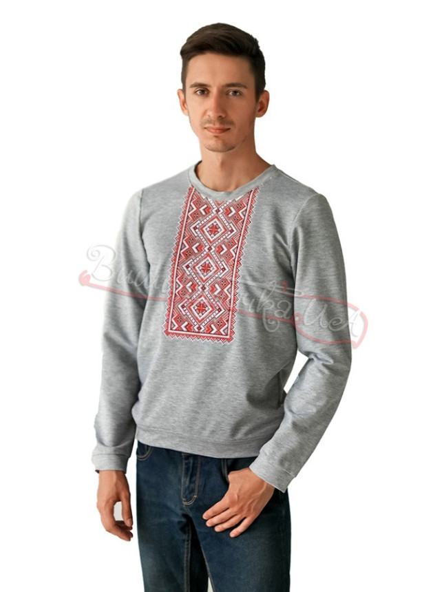 Embroidered cardigan men's in grey 6203