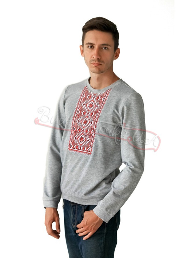 Embroidered cardigan men's in grey 6203