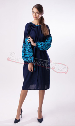 Dark-blue dress with turquoise embroidery 1520