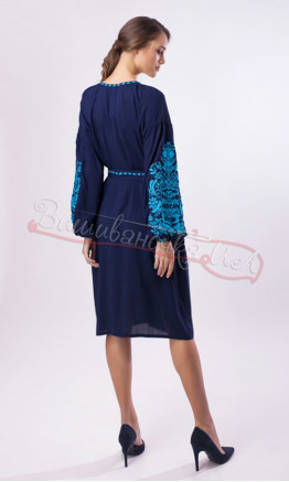 Dark-blue dress with turquoise embroidery 1520