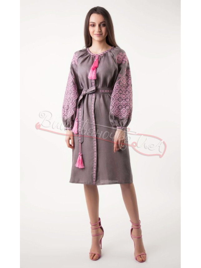 Women's dress in linen in grey 1543 size 42
