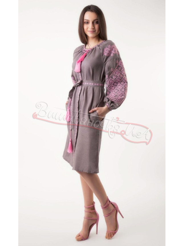 Women's dress in linen in grey 1543 size 42