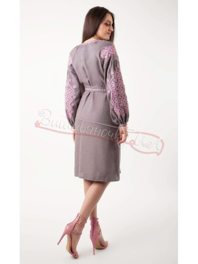 Women's dress in linen in grey 1543 size 42