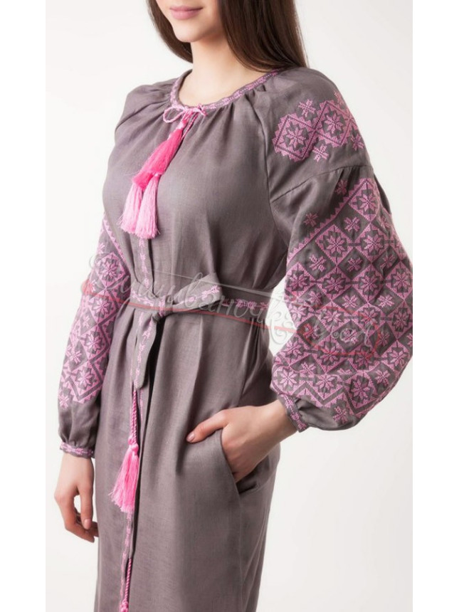 Women's dress in linen in grey 1543 size 42