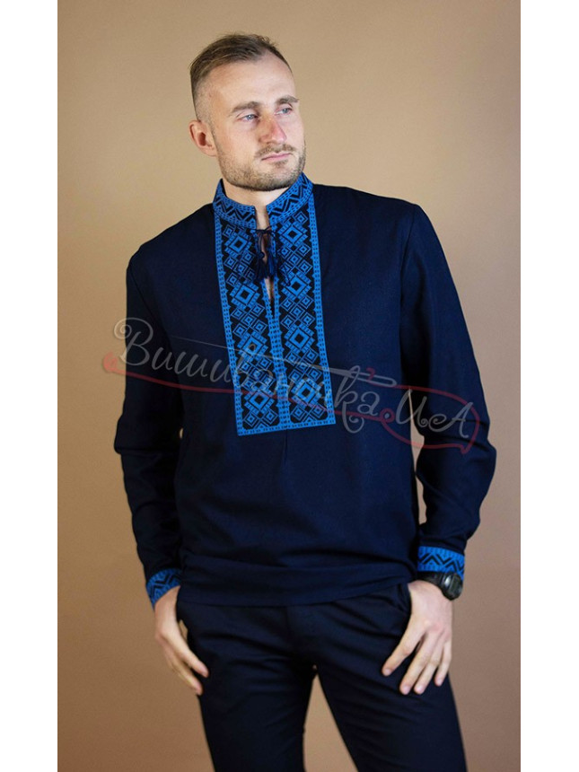 Men's vyshyvanka, blue linen 2101