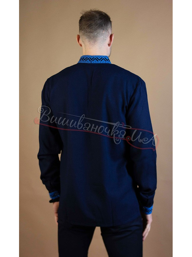 Men's vyshyvanka, blue linen 2101