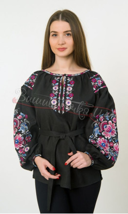 Black vyshyvanka with floral pattern 4511