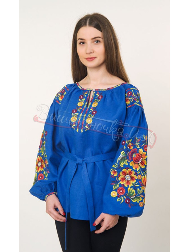 Linen vyshyvanka Petrykivka 4513 colour Blue size 56