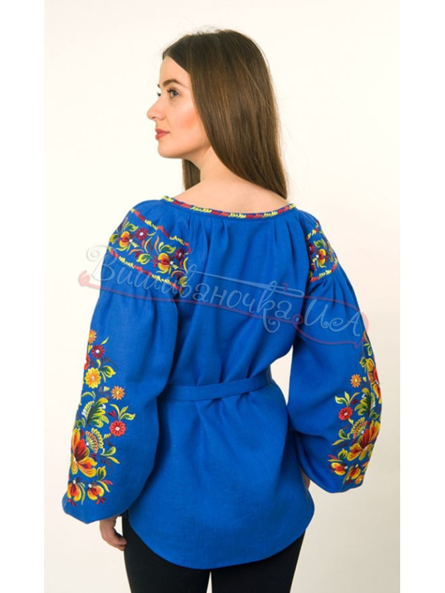 Linen vyshyvanka Petrykivka 4513 colour Blue size 56