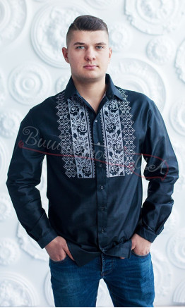 Black men's shirt with embroidery 7300