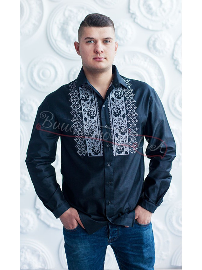 Black men's shirt with embroidery 7300