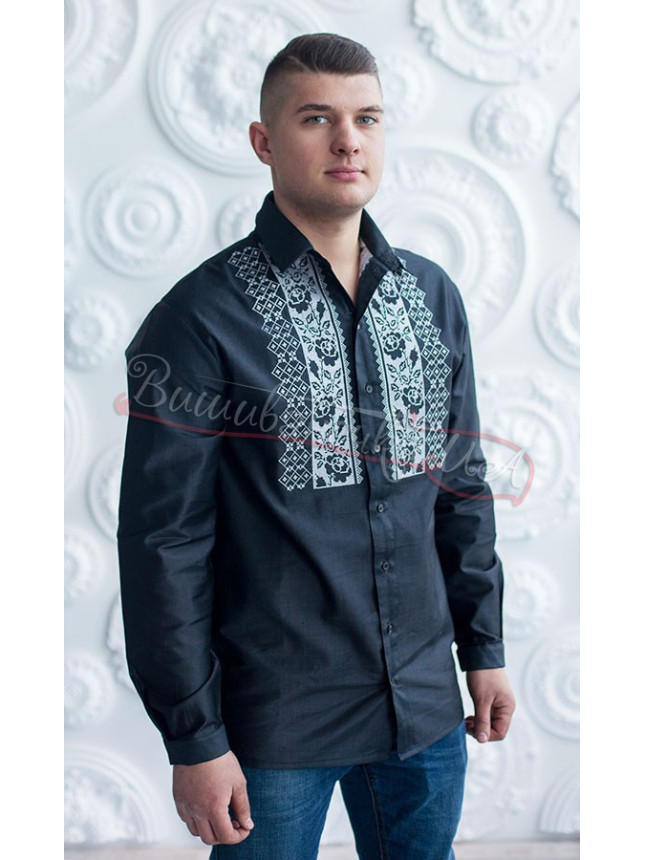 Black men's shirt with embroidery 7300