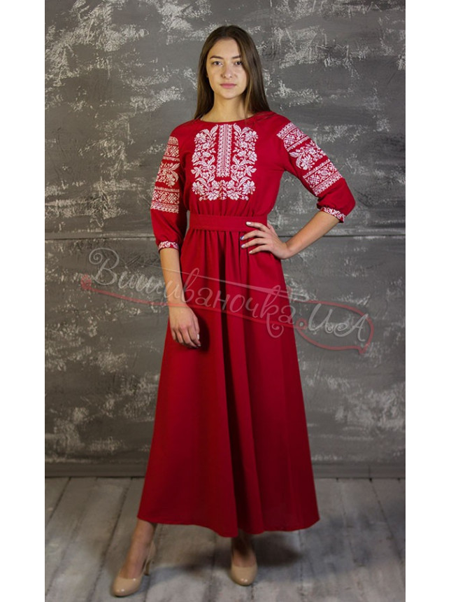 Red dress with Sokal ornament 426-6.2 size 42