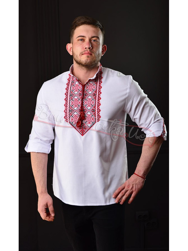 Traditional vyshyvanka with a buttoned cuff 314-2+