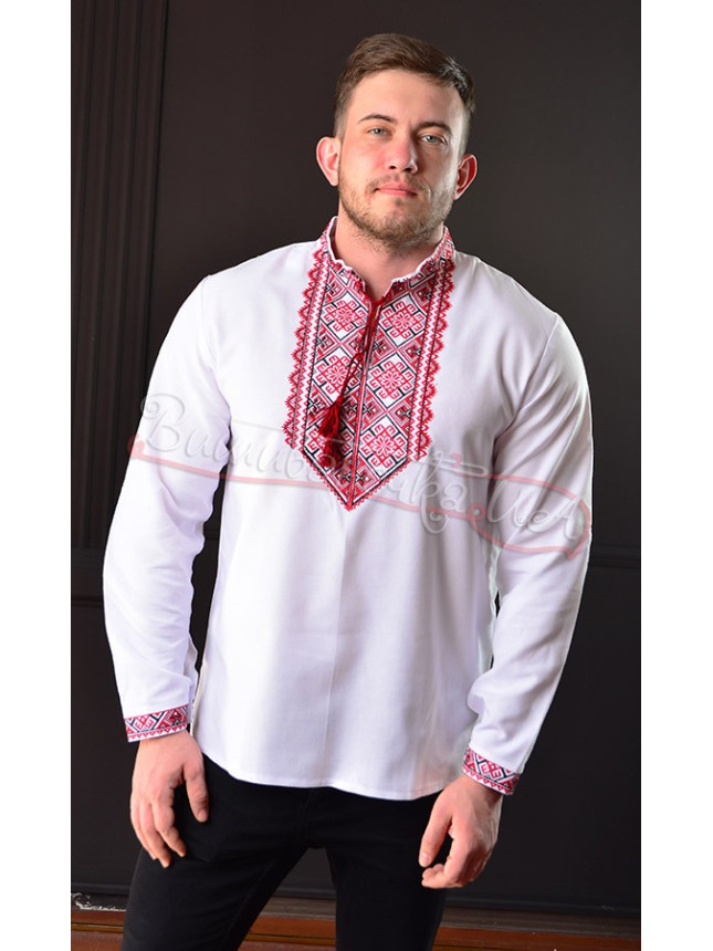 Traditional vyshyvanka with a buttoned cuff 314-2+