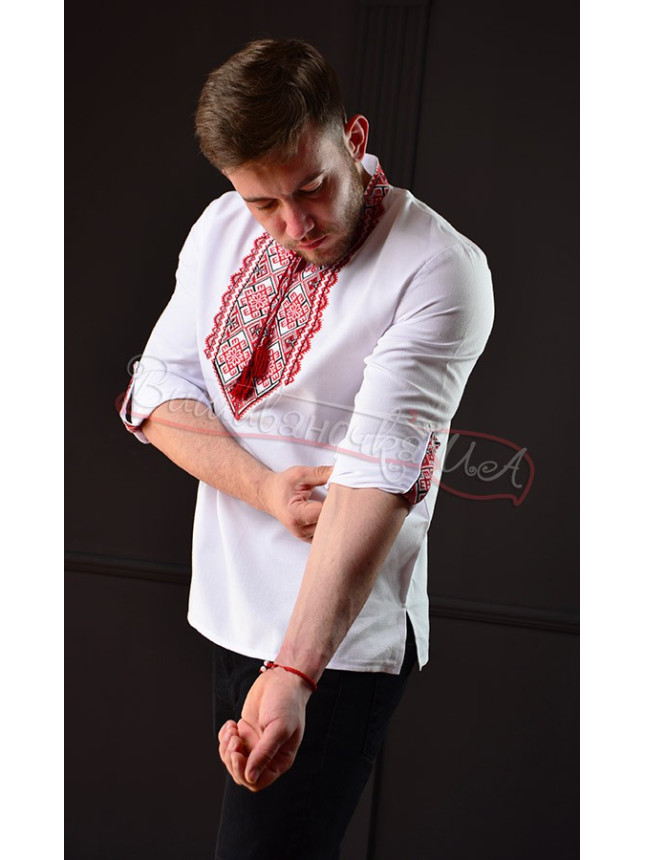 Traditional vyshyvanka with a buttoned cuff 314-2+