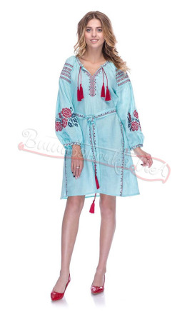 Dress in turquoise with roses 1527