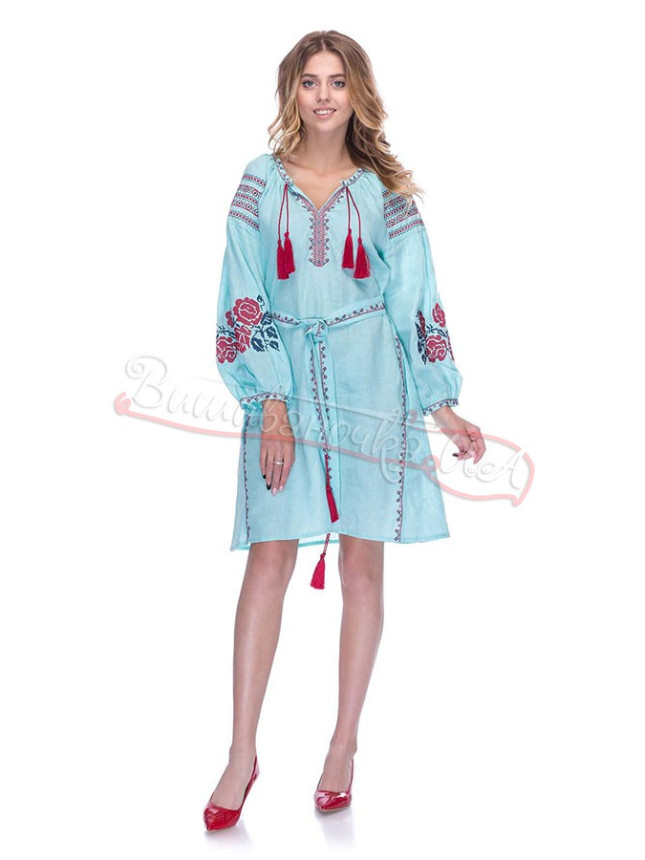 Dress in turquoise with roses 1527