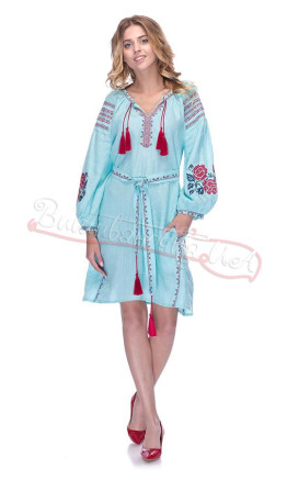 Dress in turquoise with roses 1527