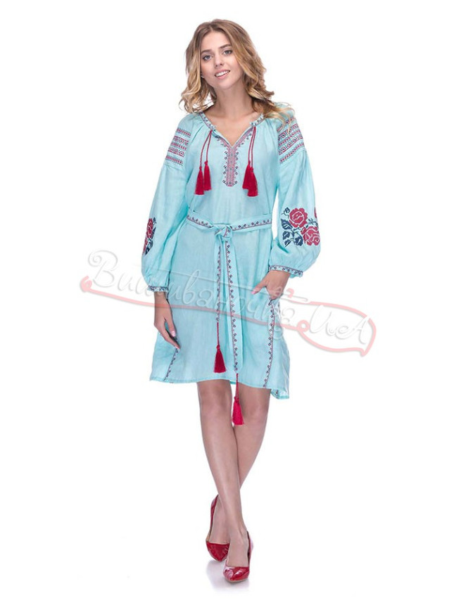 Dress in turquoise with roses 1527